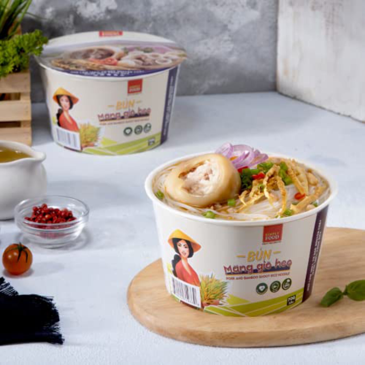 Instant Pork and Bamboo Rice Noodle (9 Bowls/Box): $1.99 per Bowl (70g), Fork Inside by Simply Food