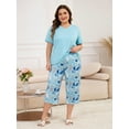 thumbnail image 2 of ValueVibe Women Plus Size Pajama Sets V-Neck Short Sleeve Pajamas 2 Piece Nightwear Floral Sleepwear, Blue 5XL, 2 of 9