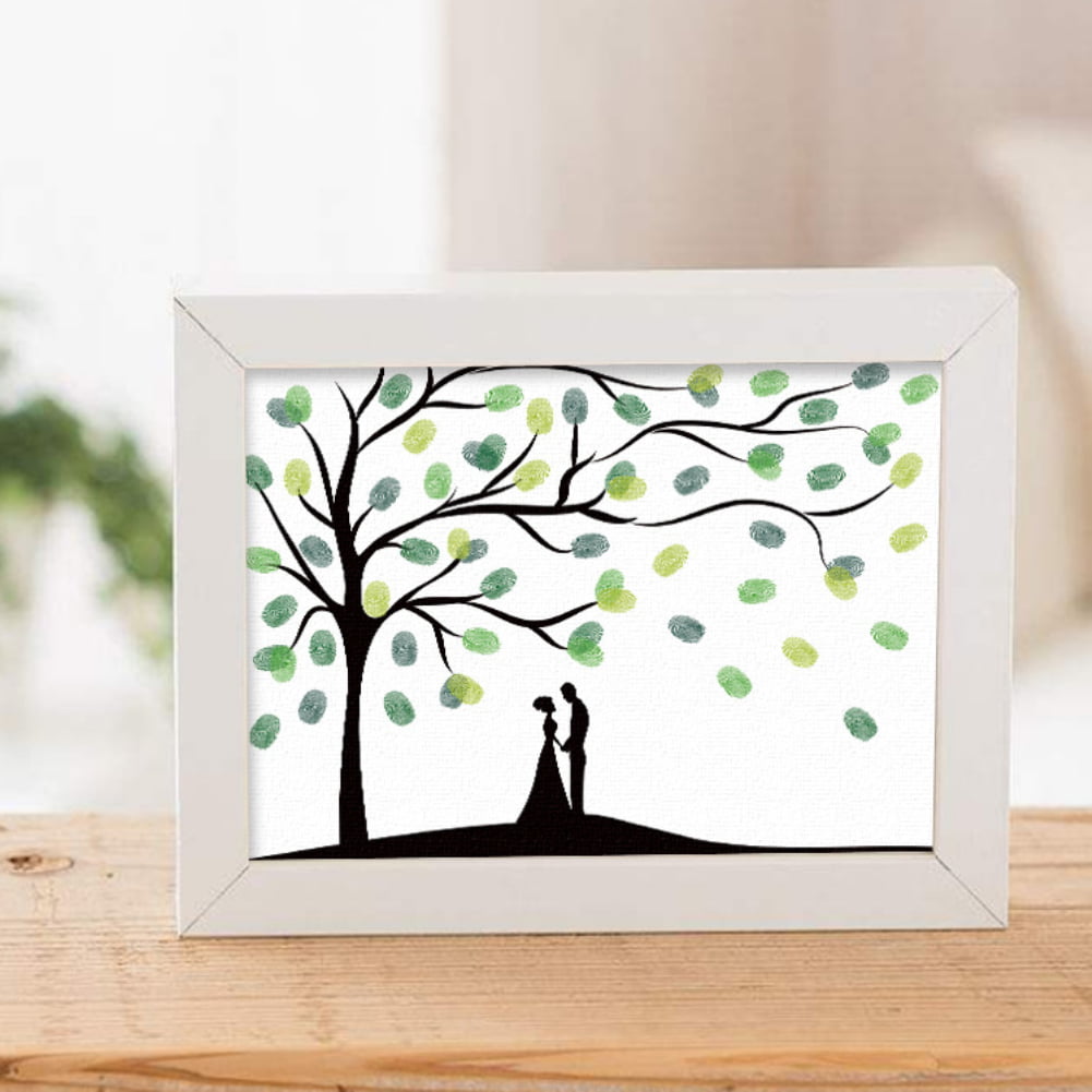 Fingerprint Tree Painting Wedding Party Signature Guest Book with Ink Pad Gift 