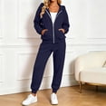 thumbnail image 2 of Women's Fleece Lined 2 Piece Tracksuit Zip Up Hoodie Jacket Jogger Pants Set Drawstring Waist Loose Fit Fall Winter Casual Loungewear Navy, 2 of 8