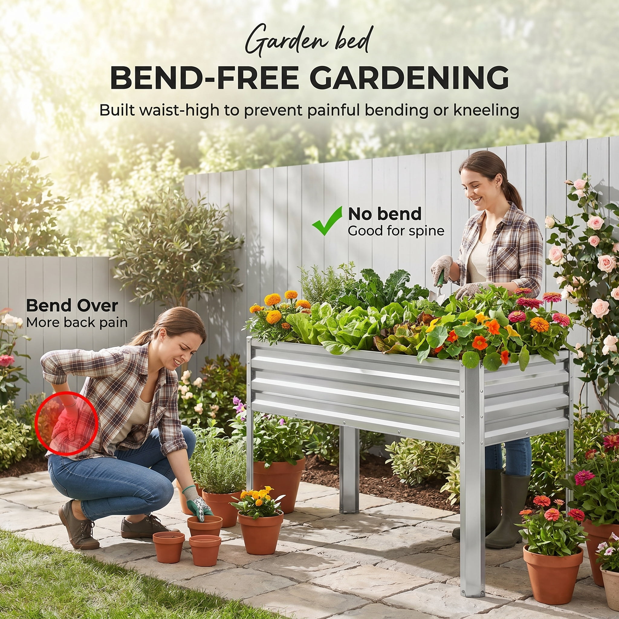 TrumanPick Galvanized Raised Garden Bed with Legs, 4x2x3ft Metal Planter Box, 32"H Ergonomic Standing Planter for Outdoor Patio Backyard, Silver