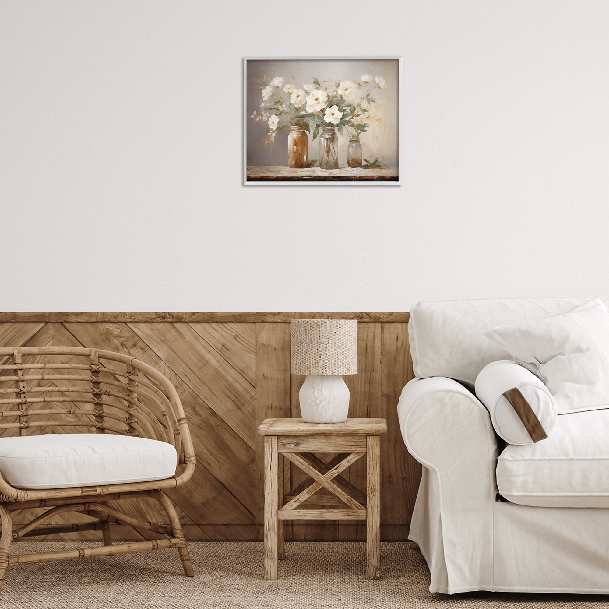 Stupell Industries Country Magnolia Jars Botanical & Floral Painting White Framed Art Print Wall Art, 20 x 16