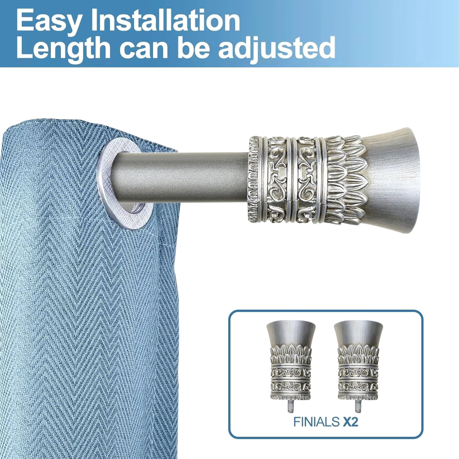 Urbanest Adjustable Single Curtain Rod Set Tribale Finials – 1 - Inch Diameter, With Pewter Rod, 84–120 Inches