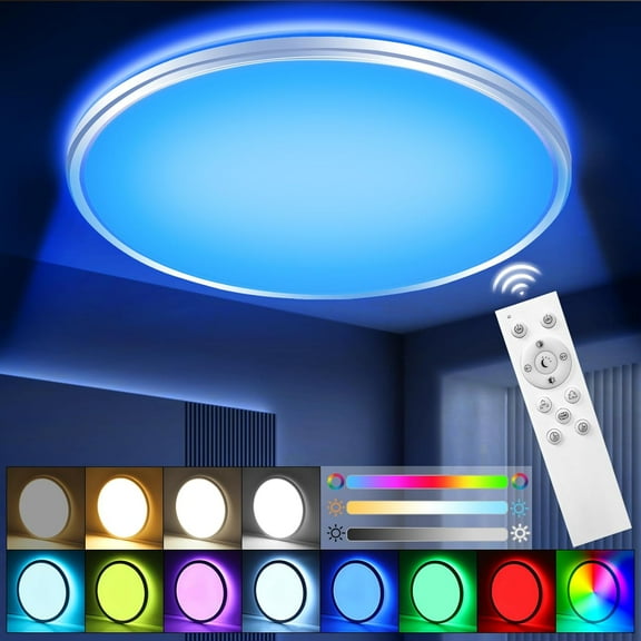 CCNZZITSHT RGB LED Ceiling Light Dimmable with Remote Control，48W/3000LM Flat Circular Ceiling Lights,3000K-6500K,10 Level Brightness Adjustment,7 RGB Ceiling Lights for Bedroom,Bathroom,Living Room