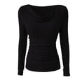 thumbnail image 5 of Women's Slim Fit Cowl Neck Sweater, Ribbed Knit Ruched Top, Long Sleeve Casual Shirt, Solid Color Basic Top, Everyday Wear Tops, Draped Cowl Neck Sweater Black L, 5 of 8