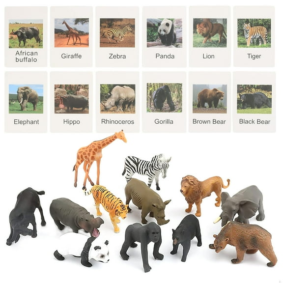 Small Montessori Animal Figures with Flash Cards, Realistic Animal Figurines Toys, Montessori Materials Homeschool Preschool Science Educational Matching Game for Toddler Kids (Zoo)