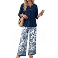 thumbnail image 2 of Outfits for Women 2 Piece Sets 3/4 Length Sleeve Tops and Wide Leg Pants Lounge Sets Airport Beach Vacation Clothes, 2 of 6