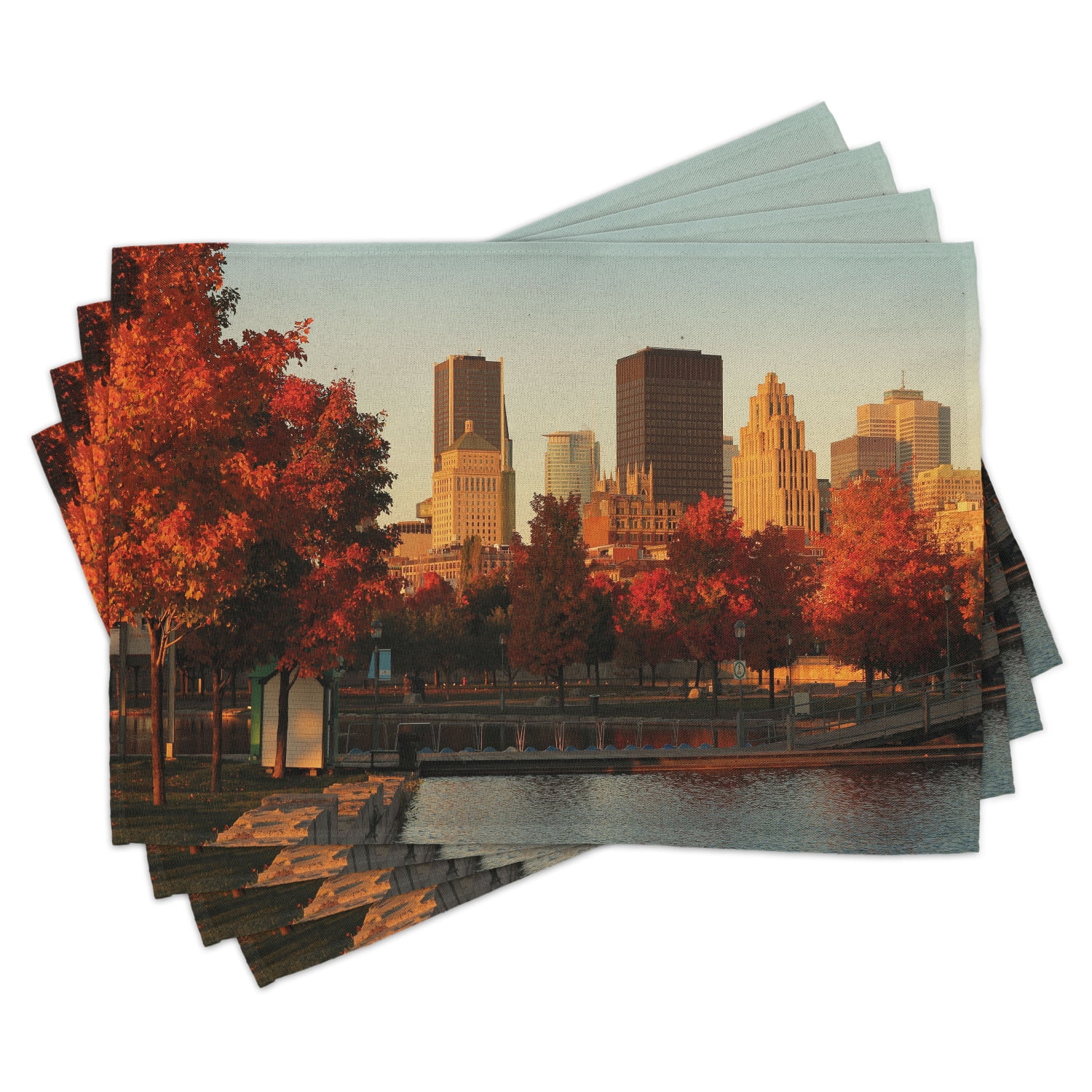 Ambesonne City Place Mats Set of 4, Old Port Montreal Morning, Standard