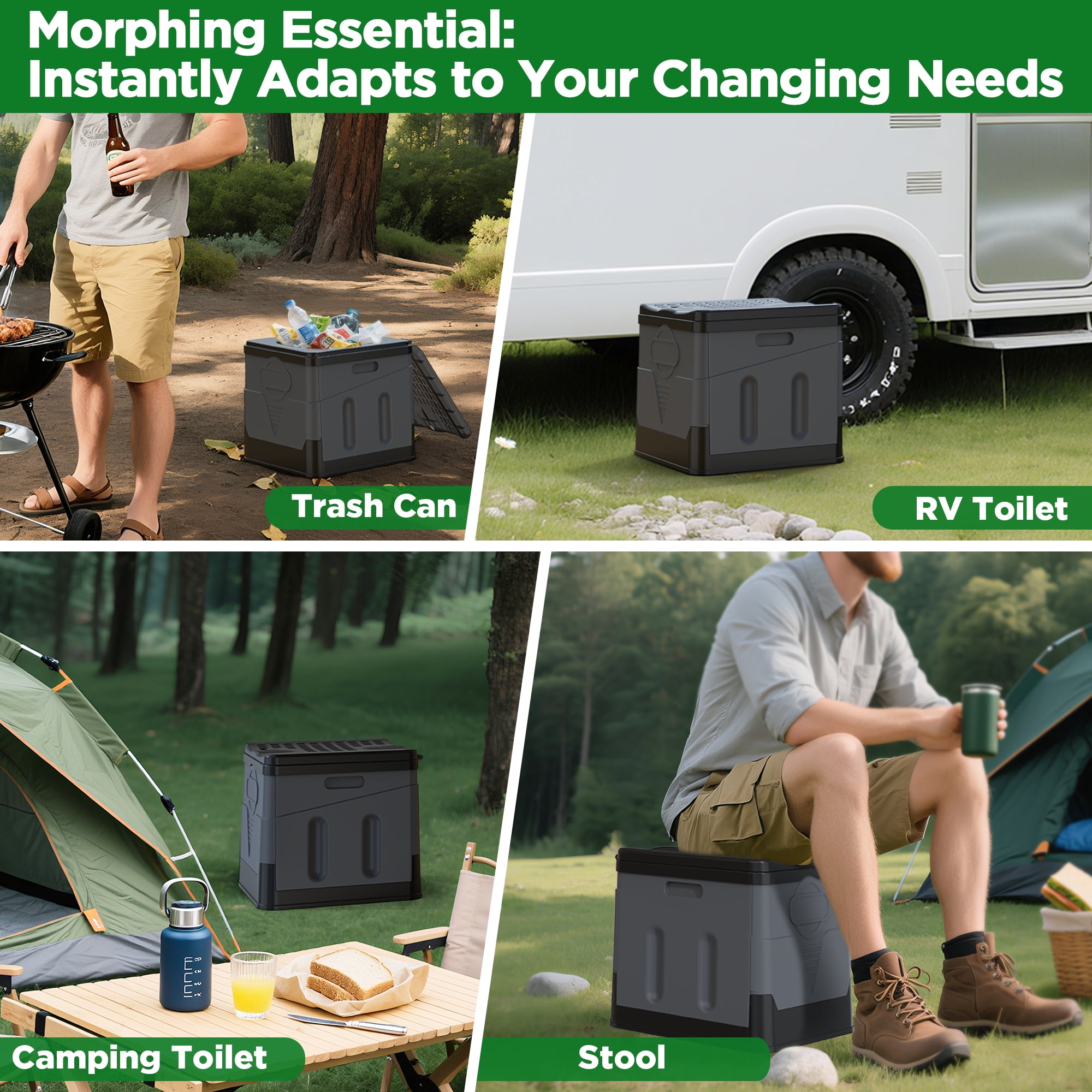 RV Toilet, Portable Folding Toilet with Leakproof trash bags | Extra Large for Travel with Comfort and Convenience | Perfect for Camping, Hiking, Car Travel, and Outdoor Adventures,Grey