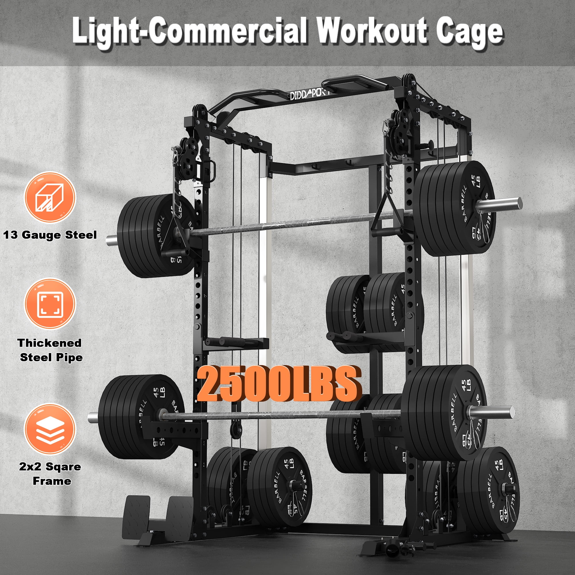 Cofiyard Power Cage, Power Rack with Dual Pulley System, Multi-Functional Weight Training Squat Rack with Cable Crossover, Free Weight Home Gym Workout Machine(Black)