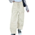 thumbnail image 3 of new style women's overalls women's solid color drawstring low waist loose trousers with pockets y2k loose streetwear-As photo shows_c-L, 3 of 7