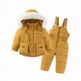 thumbnail image 2 of NOKIO Baby Boys Girls Snowsuit, Toddler Boys Girls Winter Down Coats Snowsuit Outerwear 2Pcs Clothes Hooded Jacket Snow Ski Pants Outfits Kids Hooded Artificial Fur Down Jacket Coat and Ski Bib Pants, 2 of 9