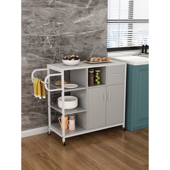 Pouseayar Kitch Storage Cabinet with Move Roller, Gray