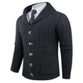 thumbnail image 4 of Men's Shawl Collar Cardigan Sweater Cable Knit Button Down Long Sleeve for Casual and Office Wear, Perfect for Winter and Christmas,Black,3XL, 4 of 6