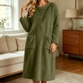 thumbnail image 5 of LEAVINGSUO Nightgowns for Women Plus Size Long Sleeve Pullover Winter Casual Nightgown long dress with plush fabric For Home Use Army Green L, 5 of 7