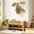 thumbnail image 5 of 32" Shoe Bench with Storage Drawer, Farmhouse Entryway Bench with Linen Seat Cushion & Shelf, Wooden Shoe Rack Organizer for Hallway, Living Room, Bedroom, 5 of 7