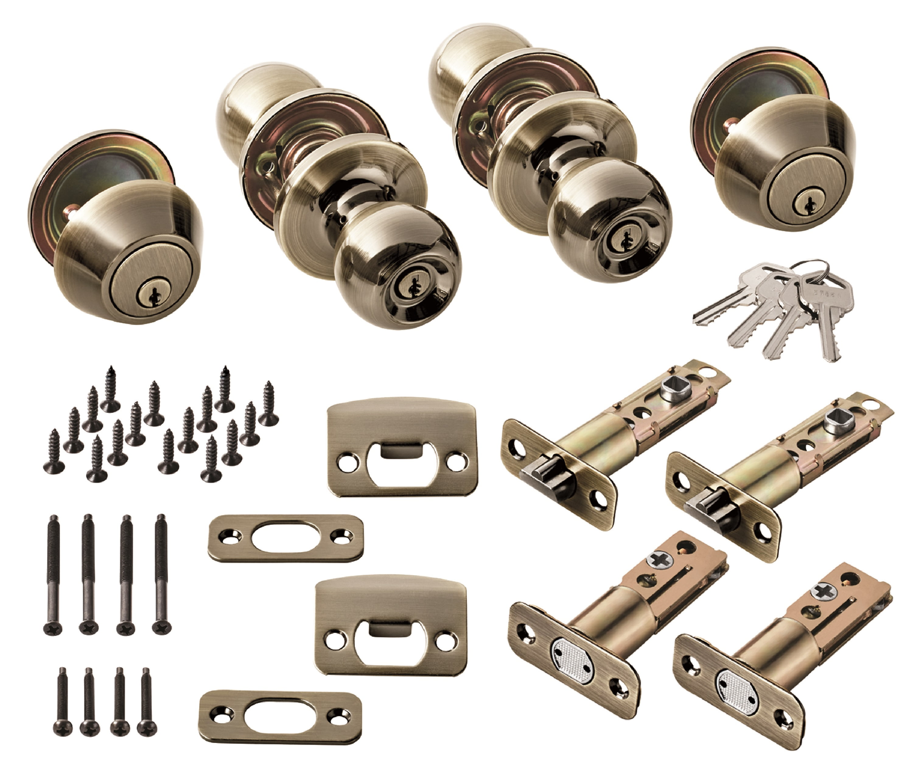 Hyper Tough Keyed Entry Doorknob and Deadbolt Double Combo Pack Antique Brass