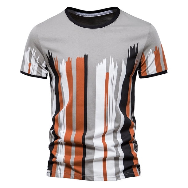 Camiseta de manga corta con estampado cómodo de algodón de verano para hombre Pompotops oipoqjl31927