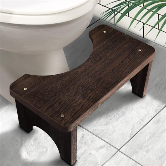 7 Inch Wood Toilet Stool Adult, Squatting Poop Stool for Bathroom, Portable Toilet Potty Stools with Non-Slip Surface,Dark Brown Wooden Foot Rest