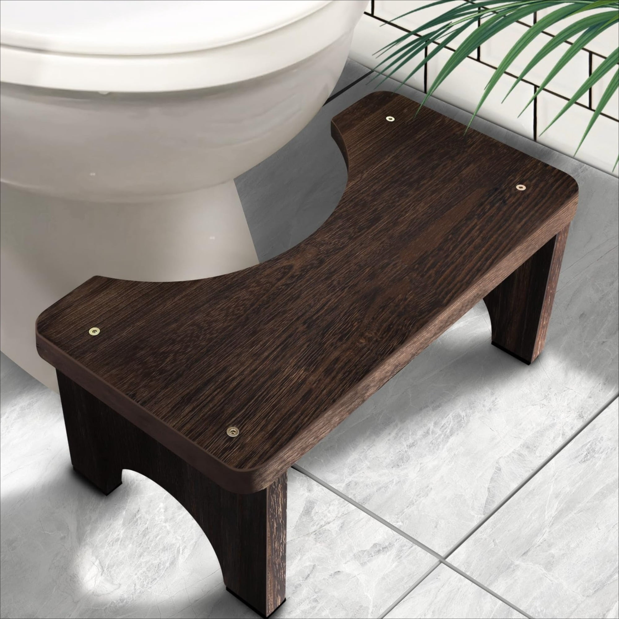 7 Inch Wood Toilet Stool Adult, Squatting Poop Stool for Bathroom, Portable Toilet Potty Stools with Non-Slip Surface,Dark Brown Wooden Foot Rest