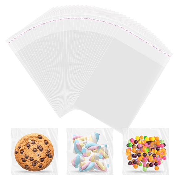 Uxcell 6" x 8" Clear Self Sealing Cookie Bags, 200 Pcs Resealable Treat Bag OPP Present Giving Wrappers Bakery Packaging for Candies Chocolates Biscuits Party