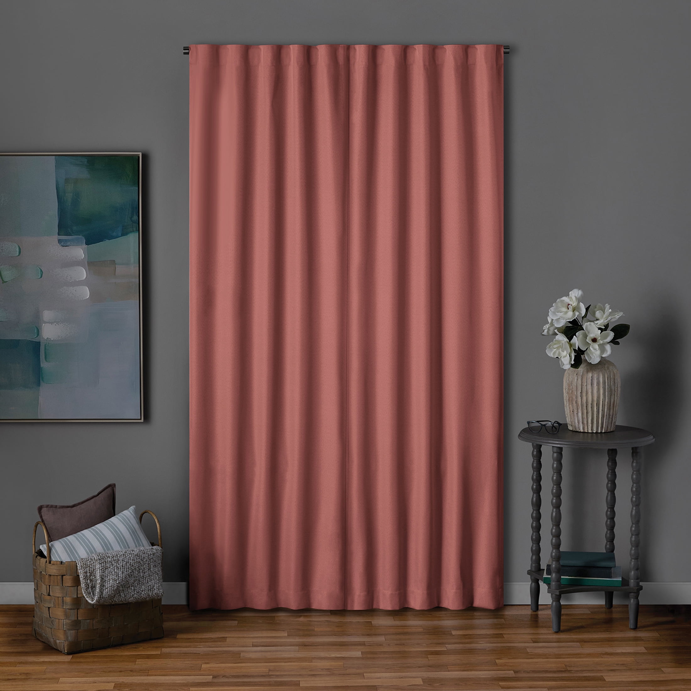 Mainstays Pink Blush Solid Blackout Rod Pocket with Back Tabs Curtain Panel Pair, Set of 2, 30" W x 84" L
