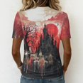 thumbnail image 5 of DORKASM Women's Halloween Shirts V Neck Funny Print Fashion Tops Short Sleeve Spooky Ghost Graphic 2026 Blouse Skeleton Fall Winter Causal T Shirt Red S, 5 of 5