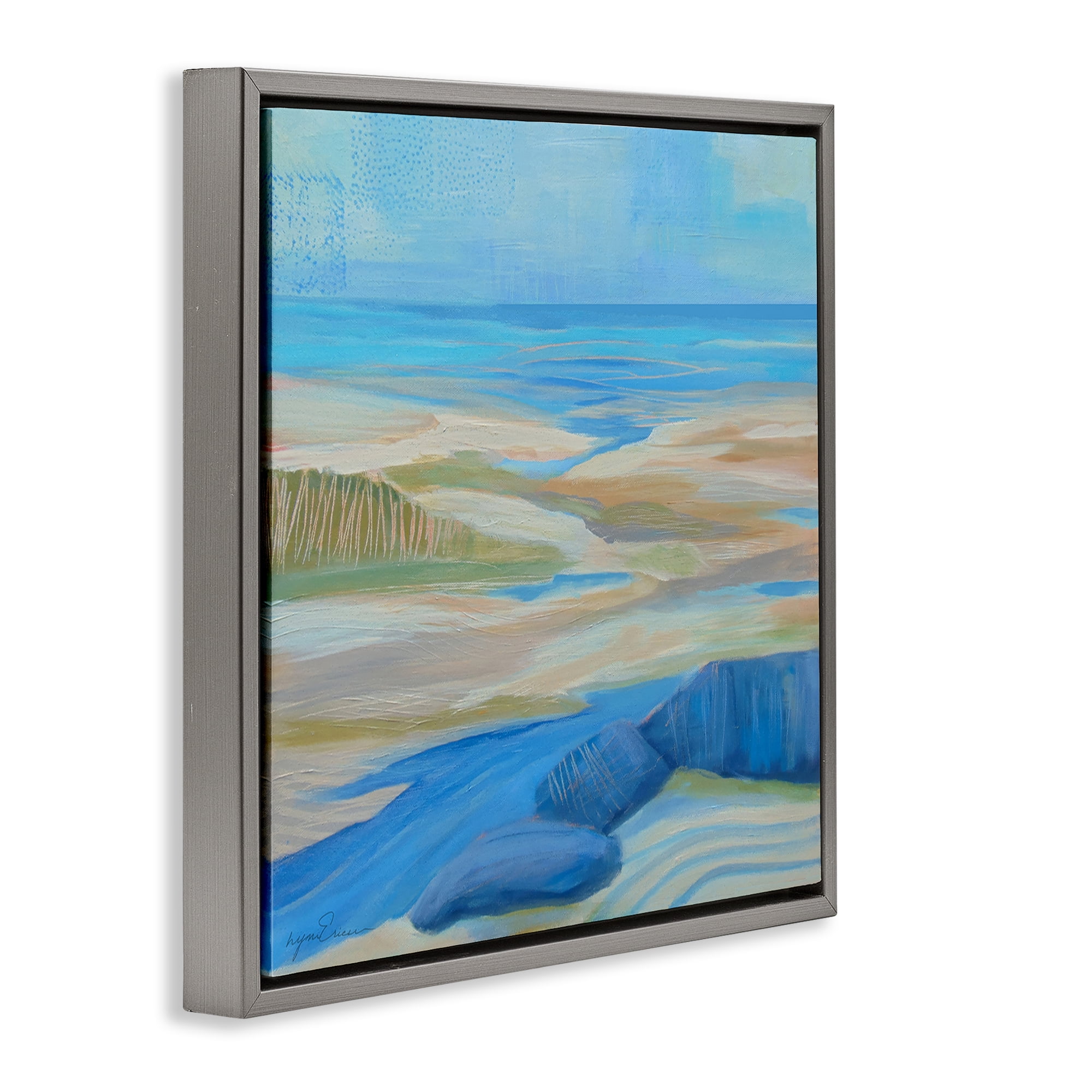 Stupell Industries Low Tide Azure Dunes Gray Framed Floater Canvas Wall Art, design by Lynn Ericson Fine Art