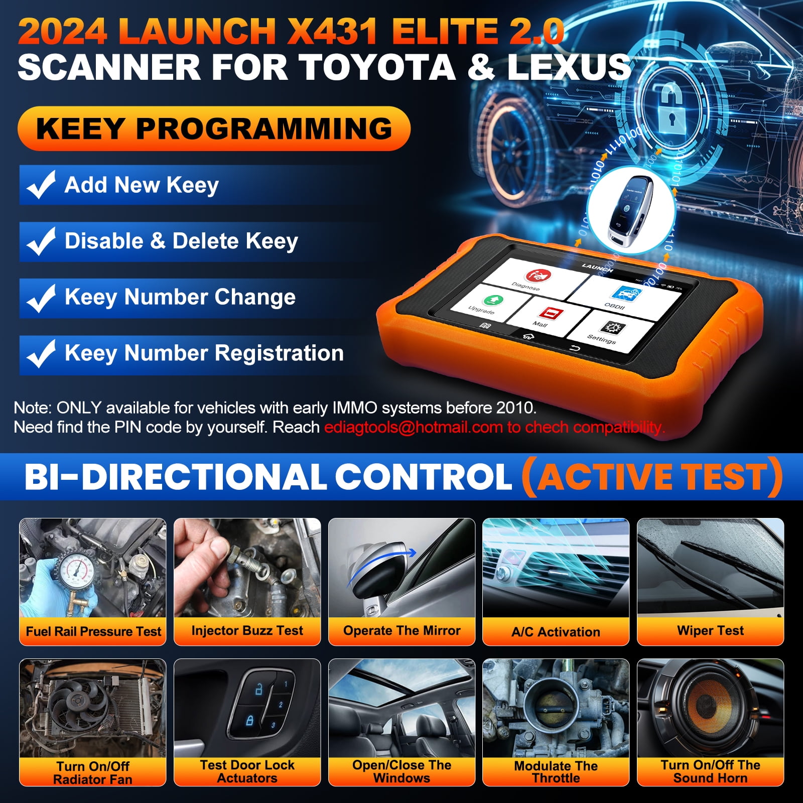 LAUNCH Creader  Elite 2.0 for Toyota Lexus Bi-Directional Car Scan Tool, Full System OBD2 Scanner, All Reset Service Code Reader, AUTOVIN, Battery Registration, Lifetime Free Update