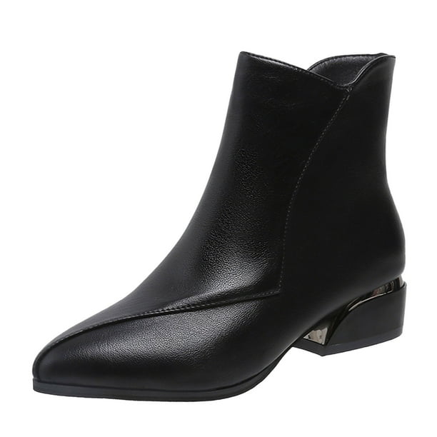 NECHOLOGY Botas Mujer Zapatos Botines para mujer Otoño Invierno Mujer Botines Tacón grueso Tacón bajo Felpa Cálido Color sólido Cremallera lateral Diseño simple Estilo informal (Black, 6.5)