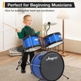 thumbnail image 6 of CazToi Beginner Drum Set with Bass Drums & Cymbal Sticks & Stool & Pedal Complete Wooden Drum Kit, 6 of 8