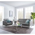 thumbnail image 2 of Tufted Armchair and Loveseat Sofa Set, Faux Leather, Silver Grey Gray, Modern Contemporary Urban Design, Living Lounge Room Hotel Lobby Hospitality, 2 of 6