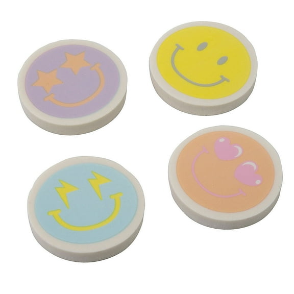 1 1/4" Bulk 144 Pieces Pastel Smile Face Round Rubber Erasers