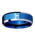 thumbnail image 2 of Pisces Zodiac 8MM Beveled Edge Blue Tungsten Men Ring, 2 of 2