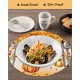 thumbnail image 3 of 13 Inch Round Placemats Set of 4, Orange Pumpkins Fall Non Slip Heat Insulation PP Table Mats, Thanksgiving Maple Leaves Botanical Washable Place Mats for Kitchen Dining Party Table Decor, 3 of 7