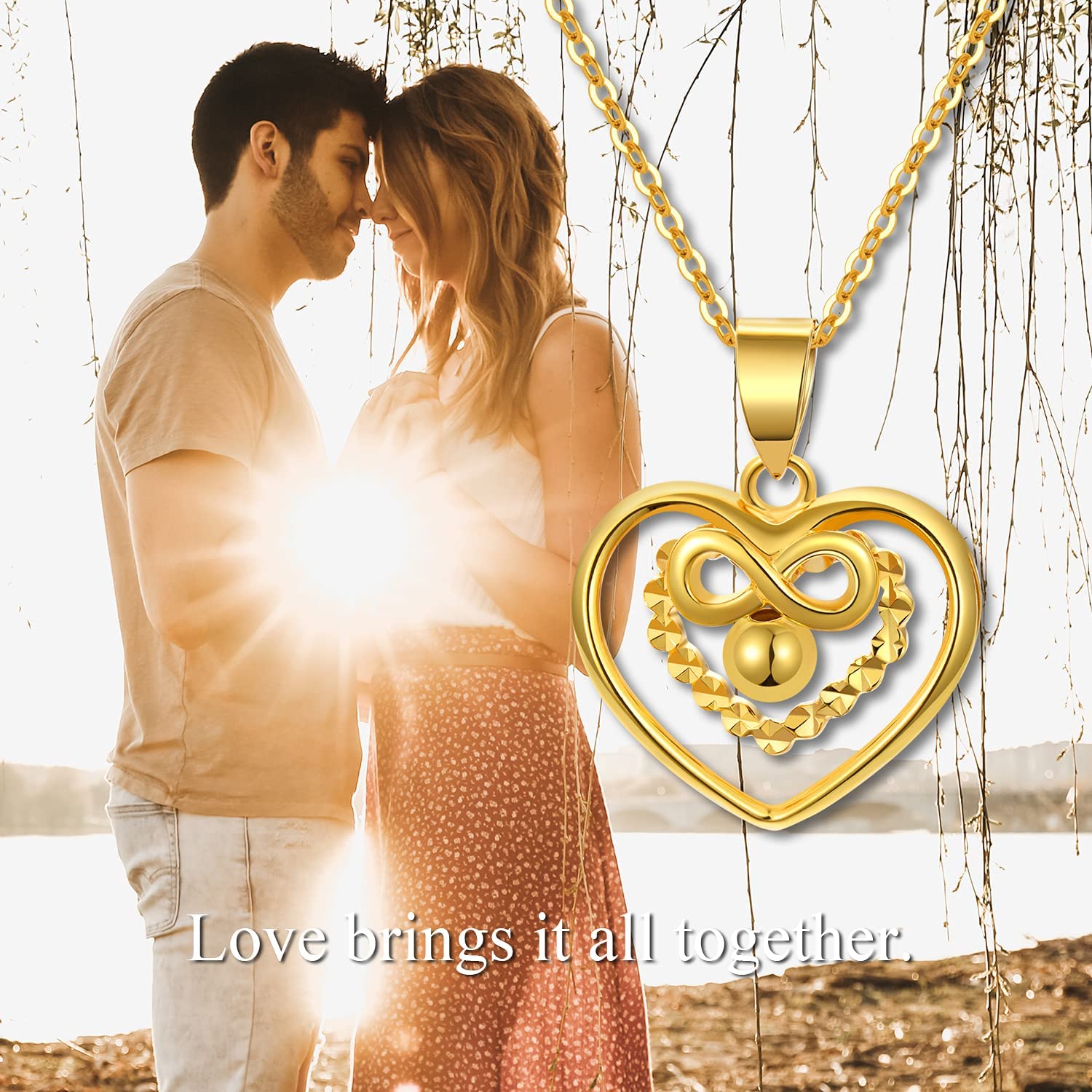 Solid 18K Gold Heart Infinity Necklace 