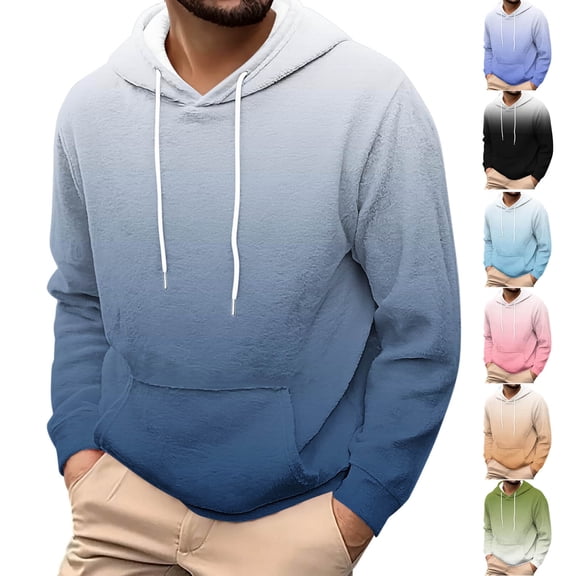 Chiccall Mens Flannel Hoodie Loose Fit Long Sleeve Drawstring Hooded Sweatshirts Casual Athletic Gradient Pullover with Pocket