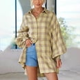 thumbnail image 4 of UVEASISHA Plaid Shirts for Women Lantern Long Sleeve Loose Shacket Casual Button Down Lapel Shirt Jackets with Pocket 2025 Fashion Fall Clothes Today Sales,Khaki,S, 4 of 9