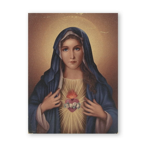 Hirten 3" x 4" Immaculate Heart of Mary Gold Embossed Wood Plaque Wall Art Print Religious Plaque Picture Image | 3/8" Thick Textured Wood Board with Color Artwork