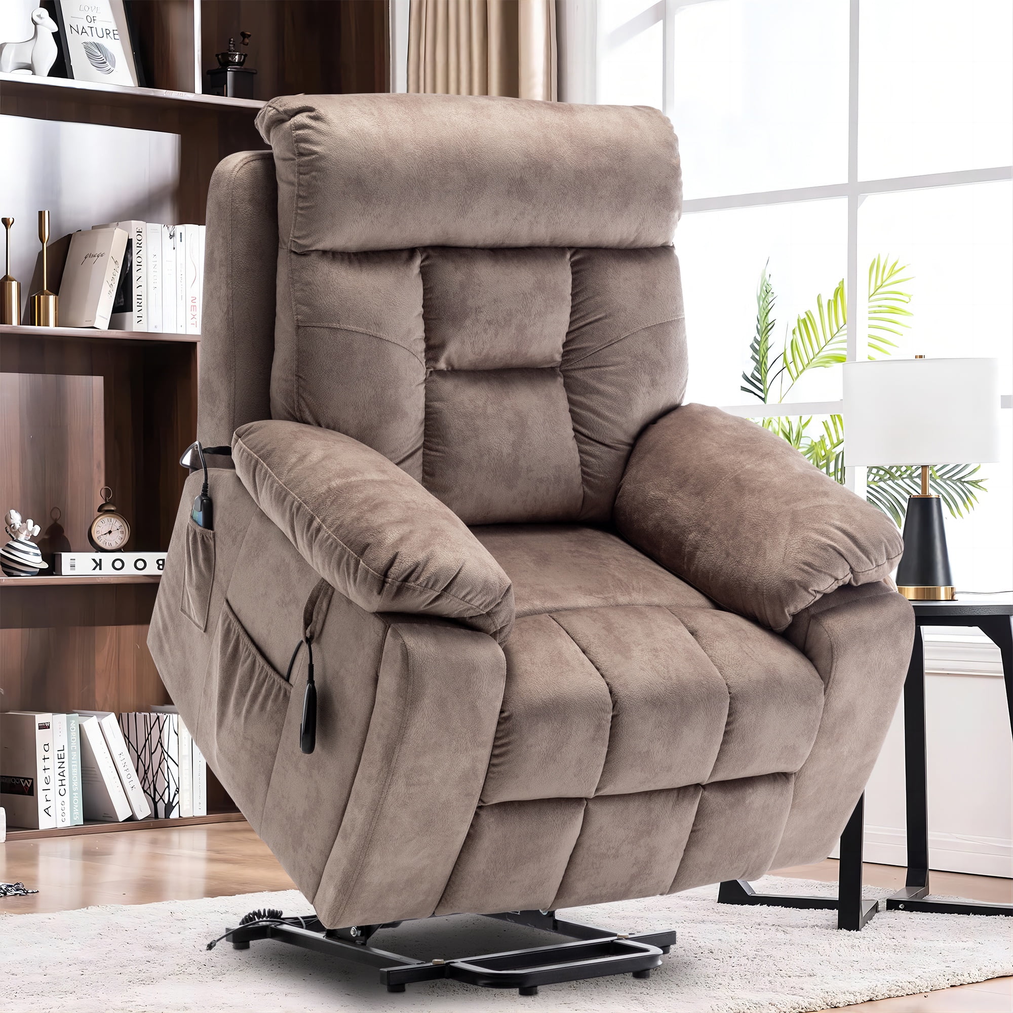 26 Inch Wide Seat Recliner Chair for Adults and Elderly, UHOMEPRO Oversized Power Lift Recliner Chair with Heat and Massage, Overstuffed Headrest, 350 lb Capacity, Beige
