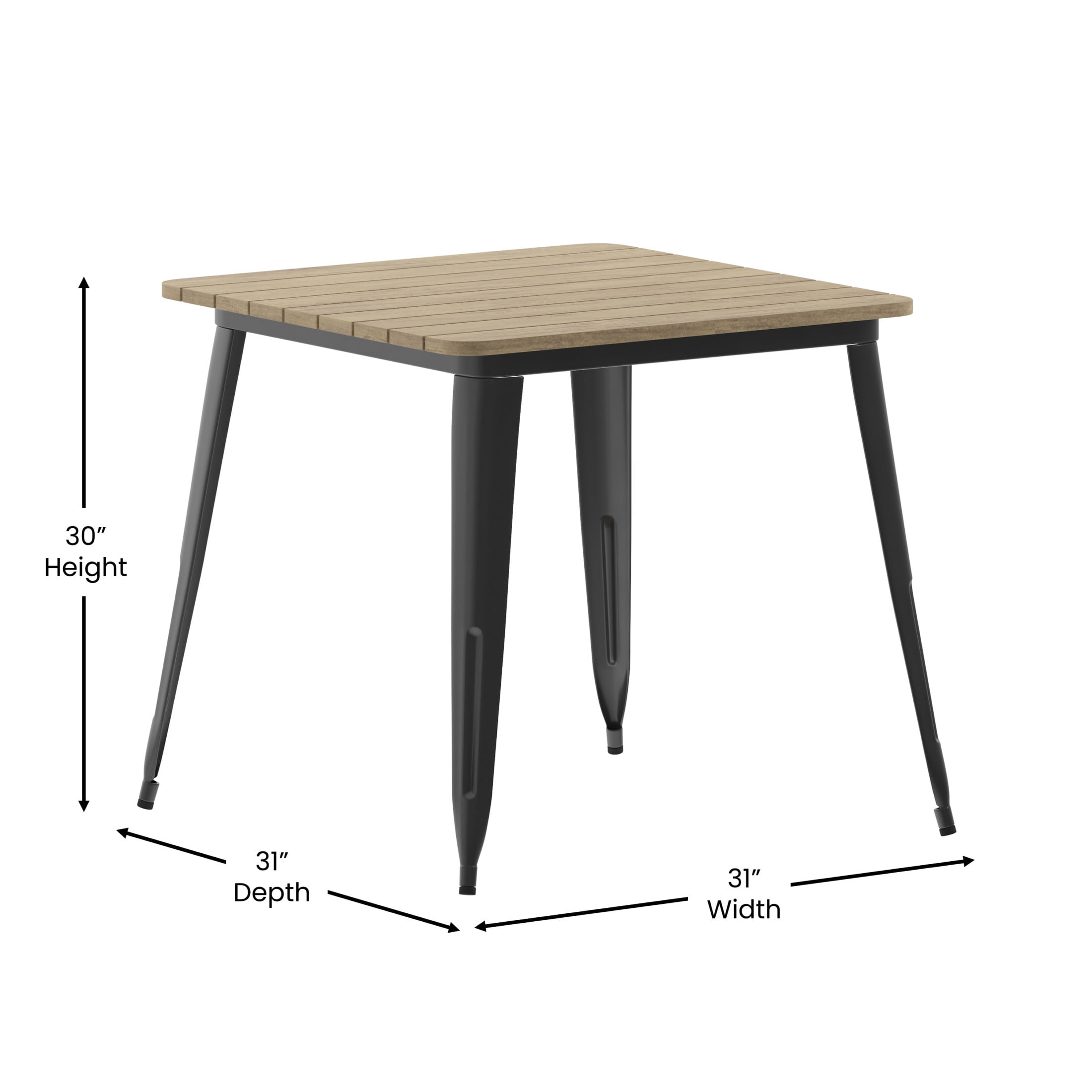 Flash Furniture Declan Commercial Grade Indoor/Outdoor Dining Table, 31.5" Square All Weather Brown Poly Resin Top with Black Steel Base