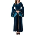 thumbnail image 1 of Pisexur Robes pour Femmes Mode Cosplay Robe d'Halloween Couleur Unie Ample à Manches Longues Robe Corset Col Rond Robe de Cocktail Robe de Fête Robe Maxi Plissée Robe Médiévale Renaissance, 1 of 9