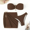 thumbnail image 4 of WREESH Women's 2025 Trendy 3-Piece Bikini Set Strapless Cheeky Swimsuit & Ruffle Skirt Cover-Up Coffee, 4 of 7