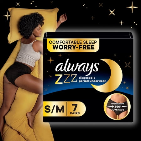 Always ZZZ Overnight Disposable Period Underwear Size S-M, 7 Count