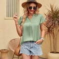 thumbnail image 4 of FLMEI Women Silk Button down Shirts Short Sleeve V-Neck Satin Blouse for Women Short Sleeve Summer Tops S-XXL, 4 of 9