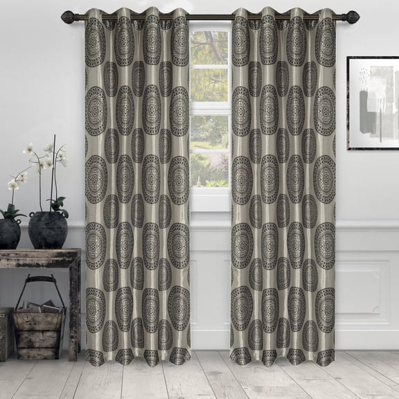 Cordon Opaque Light Filtering Mandala Jacquard Weave Curtain Set Black / 52"x63"