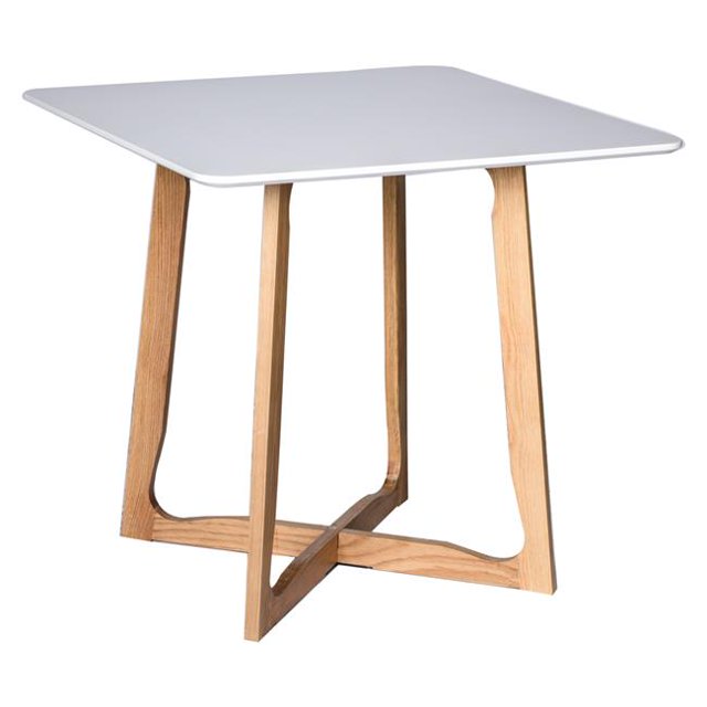 LeisureMod CD31W Cedar Square Bistro Dining Table with Natural Wood X Shaped Sled Base - White