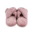 thumbnail image 4 of Gold Coast Women's Open Toe Cross Over Plush Slippers in Pink, Small, 4 of 6