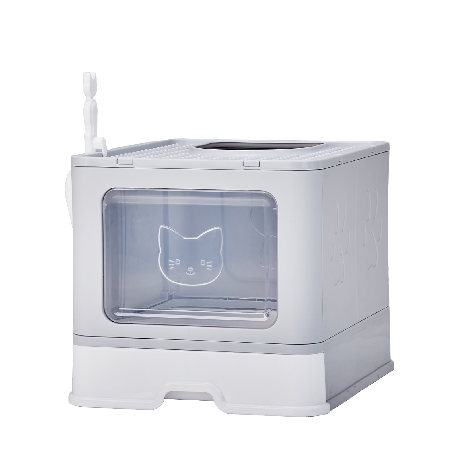 Large Enclosed Cat Litter Box with Lid Cover, Detachable Cat Toilet with Litter Scoop & Slide Out Tray, Front Entry Top Exit Door, Easy to Clean, Gray