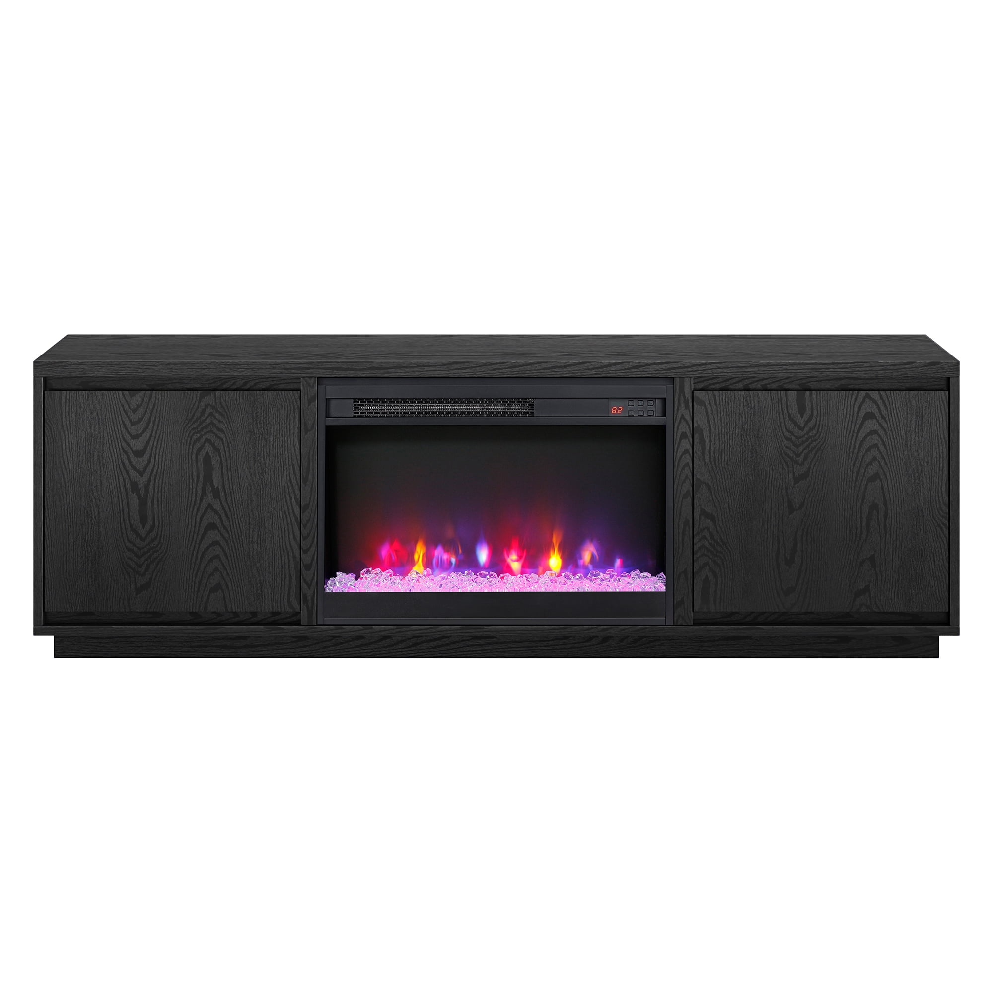 Presque Rectangular TV Stand with 26" Crystal Fireplace for TV's up to 75" in Black Grain